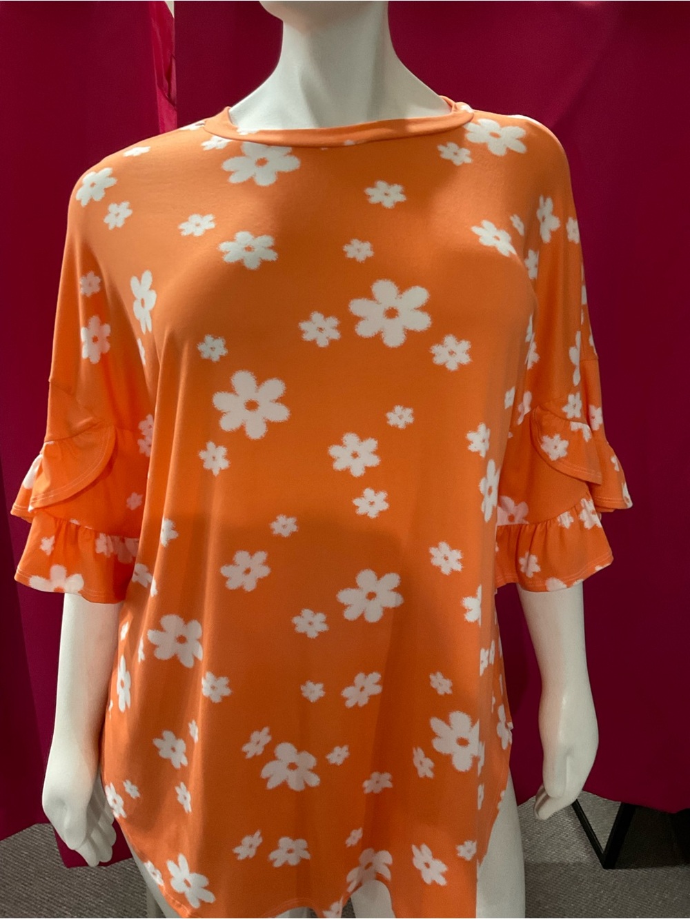 Orange Floral Ruffle-Sleeve Women’s Top
